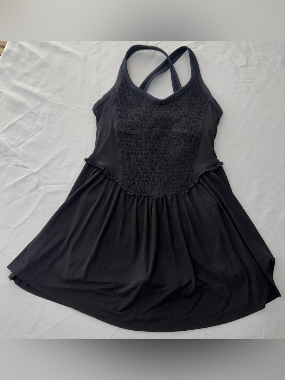 Free People Movement Smockin Hot Mini Dress Black Romper Black Ruffle Athletic S